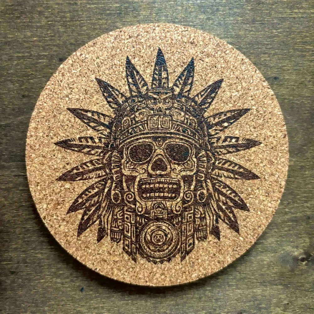 Aztec Clipart 10 Laser Engraved Cork Coaster